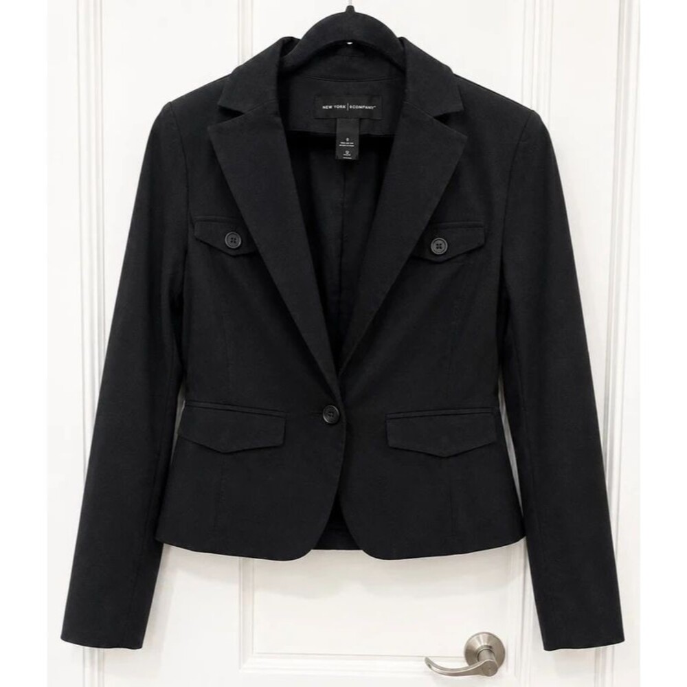 New York & Company Women’s Black Cotton Blend Stretch Blazer Size 8
